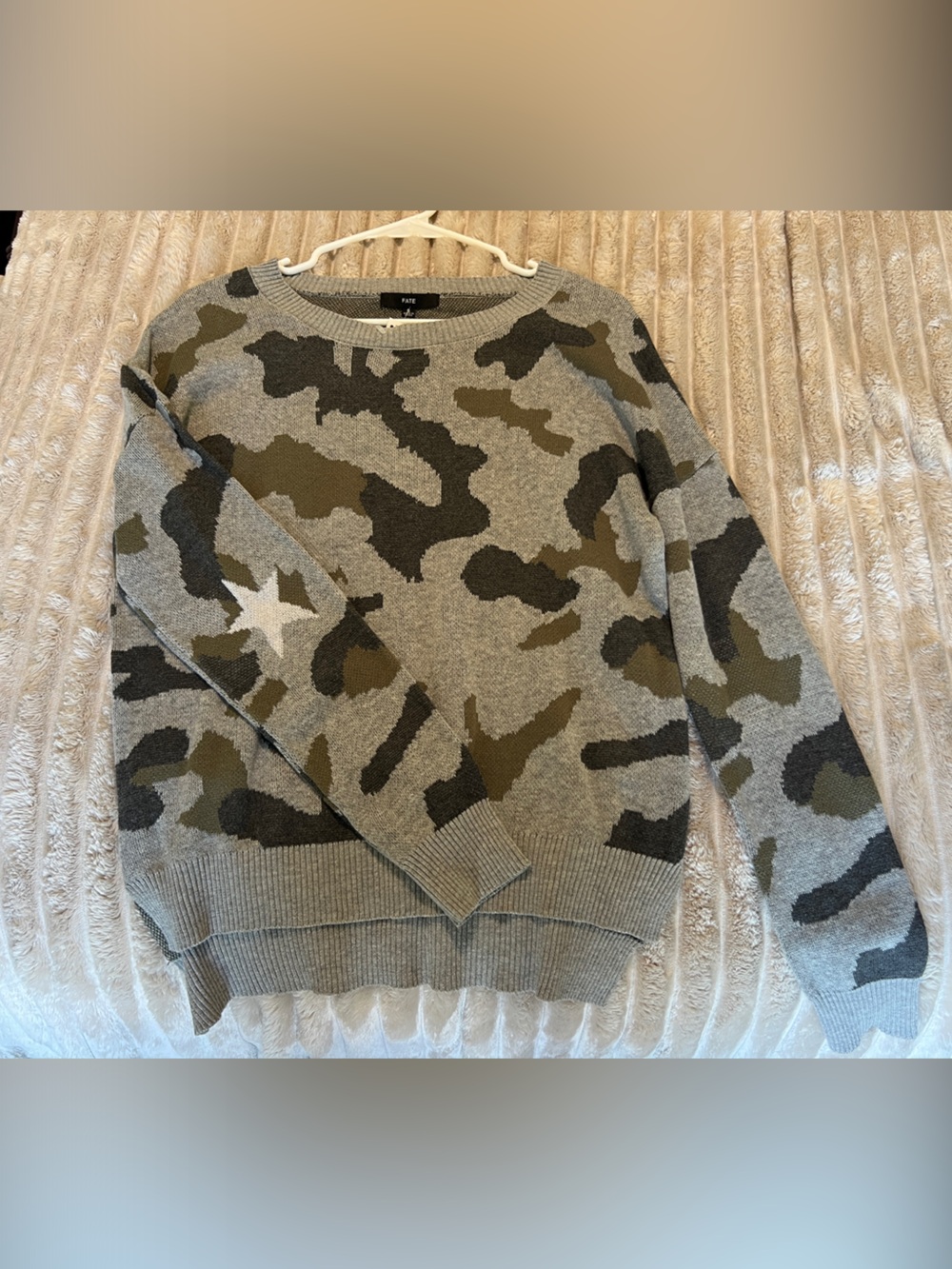 Men's Grey Camo Knit Sweater with Star Accent